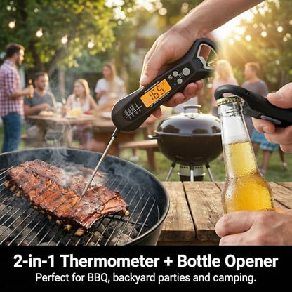 Instant Read Meat Thermometer for Cooking – Waterproof Digital Food Thermometer with Backlit LCD, Long Probe, Fast Accurate Kitchen Thermometer for BBQ, Grill, Candy & Oil (°C/°F)