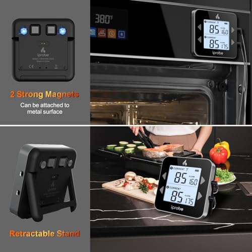 Dual Probe Rechargeable & Waterproof Digital Meat Thermometer for Food - Large LCD Backlight Cooking Thermometer for Kitchen Smoker Oven Grill BBQ Candy - color: Black & Gray