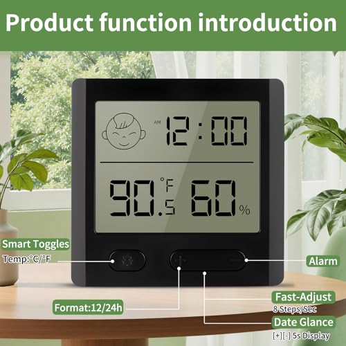 Reptile Thermometer Hygrometer – Digital Terrarium Thermometer for Snakes, Lizards, Spiders | Accurate Temperature & Humidity Gauge with Alarm, Backlit Display