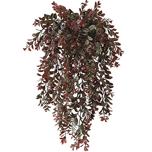 Artificial Hanging Ivy, Fake Reddish Brown Leaves Vines Plastic Plants Greenery UV Resistant Plant for Indoor Outdoor Garden Office Bathroom Decor Wedding Party Baskets DIY Decoration Red 2 Pack - color: Hanging Vines/ Red Leaves /2 Pcs