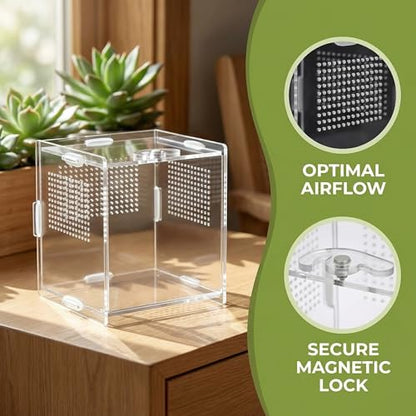 VERTUPET Jumping Spider Enclosure,2 Pack Insects Habitat,Small Arboreal Reptile Terrarium Acrylic Accessories Kit,Tarantula Enclosure Bug Cage for Frog,Crickets, Praying Mantis,Snails（4x4x4inch）