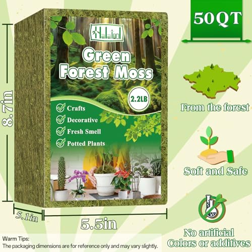 Halatool 2.2LBS Forest Green Moss for Indoor Potted Plants, Orchid Potting Mix, Indoor Potting Plant Moss for Repotting Terrariums Garden Reptiles - size: 2.2lb