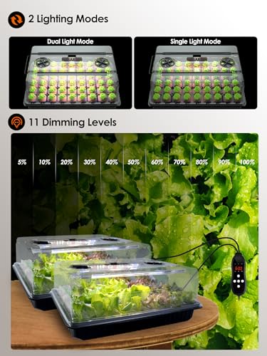 GLOWRIUM Seed Starter Tray with Full Spectrum Grow Light,54-Cell *2 Pack Seed Starter Kit with Humidity Dome,6-Setting Auto Timer,Adjustable Brightness for Indoor Plant (2-Pack) - style: 2-Pack