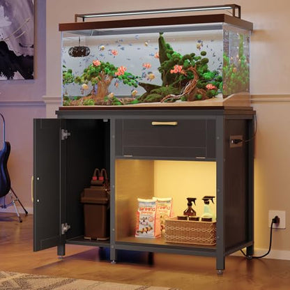 Bestier 40-50 Gallon Fish Tank Stand with Power Outlet&LED Light, 37x18 Heavy-Duty Metal Aquarium Stand with Cabinet&Drawer for Accessories Storage, Suit for Reptile/Turtle Terrarium,660Lbs Capacity