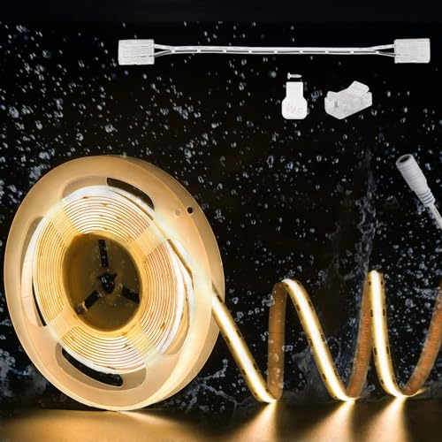 PAUTIX COB LED Strip Light IP65 Waterproof 32.8ft/10m 5040LEDs Warm White 3000K,High Lumen Flexible CRI90+ LED Tape Super Bright DC24V,for Cabinet Home DIY Lighting Projects(Power Supply Not Included) - size: 3000K/32.8ft-IP65 Waterproof