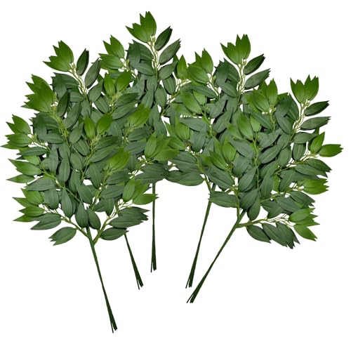 60Pcs Italian Ruscus Greenery Stems Artificial Silk Greenery Leaves for DIY Wedding Arch Bouquet Filler Table Centerpieces Home Indoor Decor - color: Green 60pcs, size: 23 inch