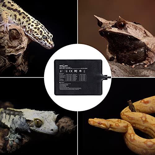 REPTI ZOO Upgrade Reptile Heat Mat with Thermostat - 6 x 8 Inch Reptile Heating Pad with Temperature Control for 10-20 gal Tank Reptiles Amphibians Hermit Crab Snake Lizard - size: 11W