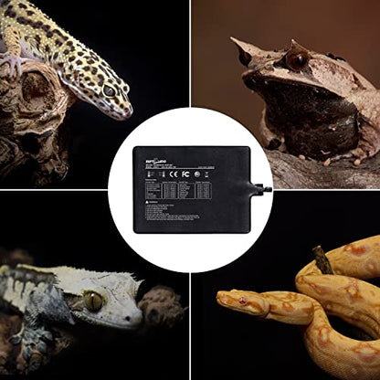 REPTI ZOO Upgrade Reptile Heat Mat with Thermostat - 6 x 8 Inch Reptile Heating Pad with Temperature Control for 10-20 gal Tank Reptiles Amphibians Hermit Crab Snake Lizard - size: 11W