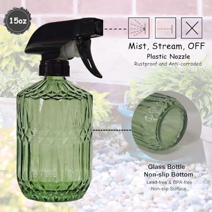 YYTSGG Glass Plant Mister Bottle, 15oz Refillable Water Spray Bottle with Adjustable Mist Nozzle for Indoor Flowers, Outdoor Gardening, Cleaning, Hair and Pets Care (Army Green) - color: Army Green