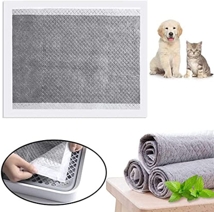 kathson Rabbit Pee Pads Disposable Cage Liners 40PCS All Absorb Black Carbon Odor Control Bunny Training Accessories with Quick-Dry Surface for Puppy Guinea Pig Kitten Hedgehog Small Animals - size: 23.6" x 23.6" / 40PCS