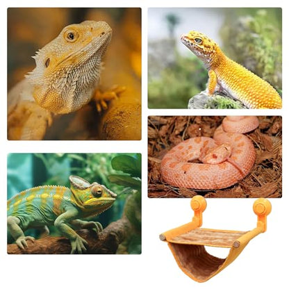 Bearded Dragon Accessories, Plush Hammock with Wooden Frame and Suction Cups for Reptile, Hammock for Gecko, Bearded Dragon, Snake and Other Small Reptiles