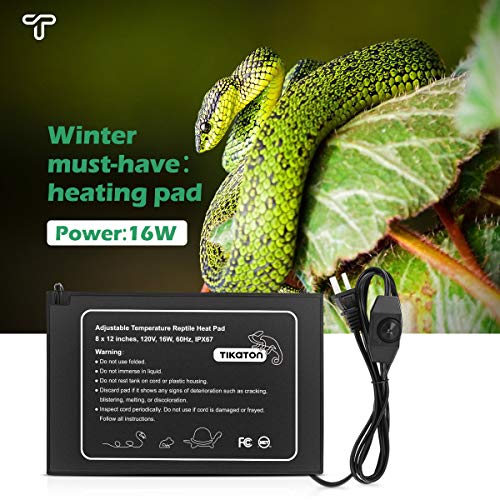 Tikaton Reptile Heat Pad - Adjustable Temperature Under Tank Heater for 10-20gal/30-40gal Tank, Terrarium Heat Mat for Turtle/Snake/Lizard/Frog/Spider/Plant Box - size: 1 Pack-12" X 8"