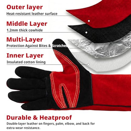 vclpower Animal Handling Gloves Size L Fit for Men & Large Hands Bite Proof Double Leather Reinforced Padding Dog,Cat Scratch,Bird Handling Falconry Gloves Grabbing Reptile Squirrel Snake Bite 16in | Size L Fit for Men & Large Hands - size: L