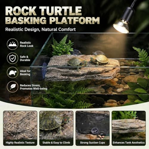 ZENFUN Turtle Basking Platform, Tank Aquarium Tortoise Climbing Platform with 3 Suction Cups, Simulation Rock Resting Terrace, Turtle Tank Accessories for Baby Tortoise, Terrapins, Frogs