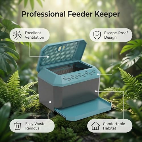 Dubia Roach Feeder Box with Drawer, 9.3" x 6.3" x 5.7" Easy-Clean Cricket Insect Feeding Container, Multi-Function Habitat for Bearded Dragons, Lizards & Reptiles