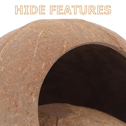 NUOBESTY 2pcs Coconut Shell Aquarium Hideouts for Fish and Shrimp Breeding Shelter, Natural Reptile and Gecko Cave Habitat, Large Pet Cave Decoration for Turtle and Hermit Crab Tank
