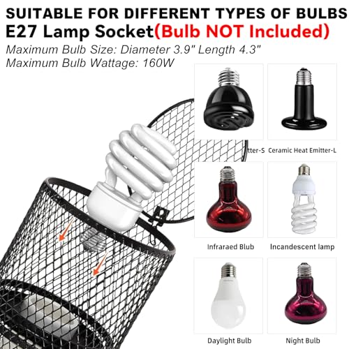 kathson Retractable Reptile Heat Lamp Guard,Reptile Anti-Scald Mesh Cage Protection Lampshades with Thermometers,Ceramic Heat Emitter Lamp Fixture Holder for Snake Lizard Turtle Frog,Without Bulb - size: 1 PCS | Retractable Reptile Heat Lamp Guard
