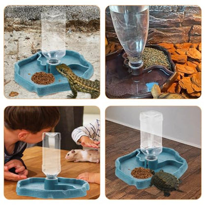 ABOOFAN Automatic Reptile Waterer Tortoise Water Dish with Reservoir Portable Lizard Water Bowl for Terrarium Tank and Bearded Dragon Hydration