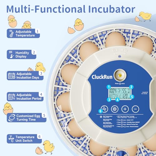 18 Egg Incubators for Hatching Eggs, 2 Egg Trays, Incubation Day Display, Automatic Egg Turning, Built-in Egg Candler, Auto Refill, Adjustable Air Vent, for Chicken, Quail, Duck, Turkey & Goose Eggs - size: 18 Eggs + 8 Goose Eggs