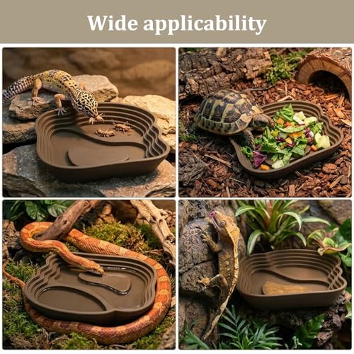 Reptile Bathing Pool, Right-Angle Detachable Design for Easy Water Changes, Internal & External Ramps for Easy Access, ABS Smooth Easy-Clean Water Dish for Small Reptiles