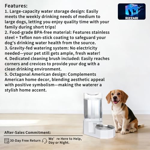 Sfozstra Automatic Pet Water Dispenser: 8L White Gravity Stainless Steel Water Bowl - with Specialized Brush - Angular Water Feeder for Senior Pet Dogs with Neck Pain Relief in Living Room Bedroom | Includes Specialized Brush, Raised Design for Senior Pet
