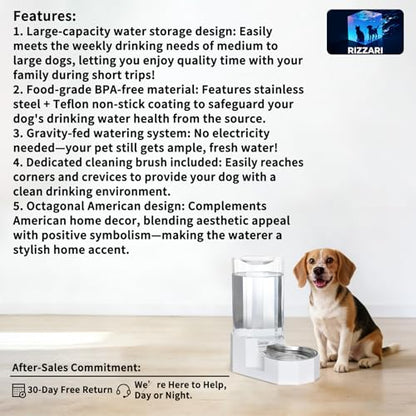Sfozstra Automatic Pet Water Dispenser: 8L White Gravity Stainless Steel Water Bowl - with Specialized Brush - Angular Water Feeder for Senior Pet Dogs with Neck Pain Relief in Living Room Bedroom | Includes Specialized Brush, Raised Design for Senior Pet