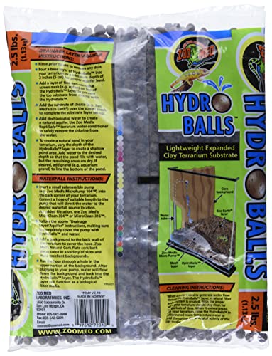 Zoo Med HydroBalls Lightweight Expanded Clay Terrarium Substrate, 2.5 Pounds (Pack of 2) - size: 2.5 Pounds (Pack of 2)