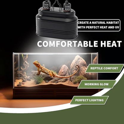 Dual Reptile Light Fixture-Max 160W,with Switches, Fits Reptile Light Heat Lamp UVB Light for Lizards, Snakes,Turtles, and Amphibians E26