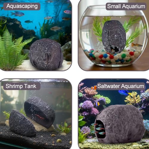 MiOYOOW Aquarium Hideaway Rock, Resin Magnetic Fish Hideout Rocks Fish Tank Hiding Rock House for Betta Shrimp Reptiles Landscape Ornament - color: Blue