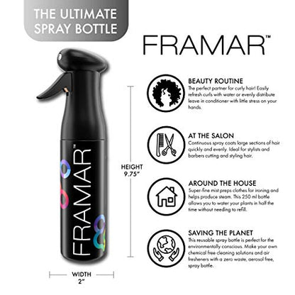 FRAMAR Premium Hair Mister Spray Bottle – Continuous Spray Bottle For Hair, Water Sprayer, Continuous Mister for Salon Supplies – Ultra Fine Mist – Black 250 ml - color: Black