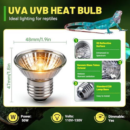 50W UVA UVB Reptile Light Bulb Heat Lamp Bulbs E26 Heat lamp for Reptiles Amphibian Tanks Terrariums Fit for Turtle Lizard Snake Pack of 4