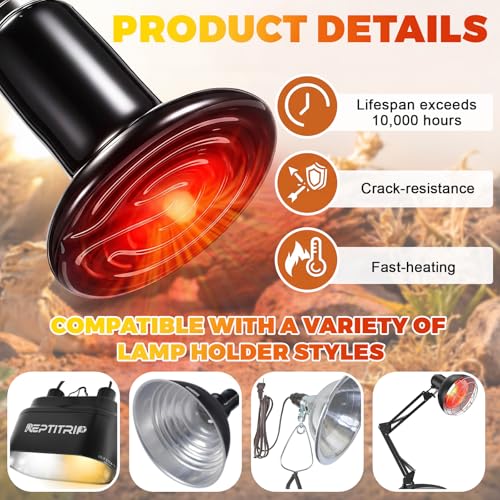 4 Pack 150W Ceramic Heat Emitter, No Light Reptile Heat Lamp Bulb for Bearded Dragon Tank, Chicken Brooder and Coop, E26 Ceramic Heater Bulb for Large Terrarium