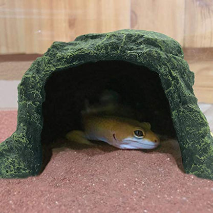Tfwadmx Reptile Hideout, Tortoise Hide Cave, Turtle Hideout with Bendable Vines Leaves, Resin Rock Cave Habitat Hidden for Turtles Tortoise Bearded Dragons Lizards Geckos Snakes