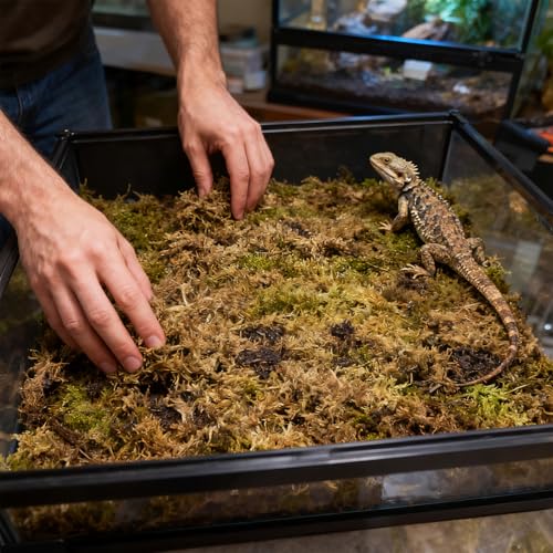 Sphagnum Moss for Reptiles, 1.1LB Terrarium Reptiles Moss Green Dried, Moss Bedding for Turtles, Frogs, Snake, Gecko Reptile Substrate (1.1 LB)
