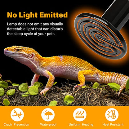 HealSmart Reptile Heat Lamp Bulb Ceramic Heat Emitter 150W No Light Emitting Brooder Coop Heater for Amphibian Pet & Incubating Chicken, Black