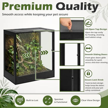 PROLEE 32" x 18" x 36" Tall Reptile Terrarium, 90 Gallon Glass Chameleon Cage, Vertical Crested Gecko Tank with Ventilated Mesh Top, Front Opening Rainforest Habitat, Black - color: Black, size: 32" L x 18" W x 36" H, 90 Gallon