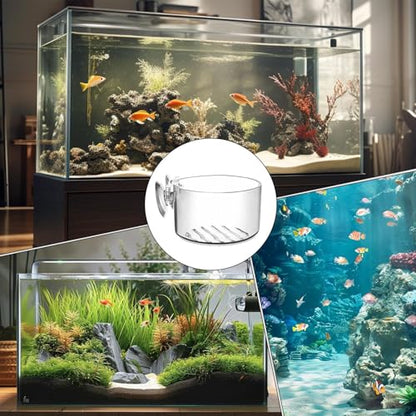 Clear Aquarium Plant Pot, Acrylic Suction Cup Holder, Aquatic Plant Container for Hydroponics, Terrarium Vivarium Pond Accessory, Holder with Design, Indoor Gardening Habitat - size: Large