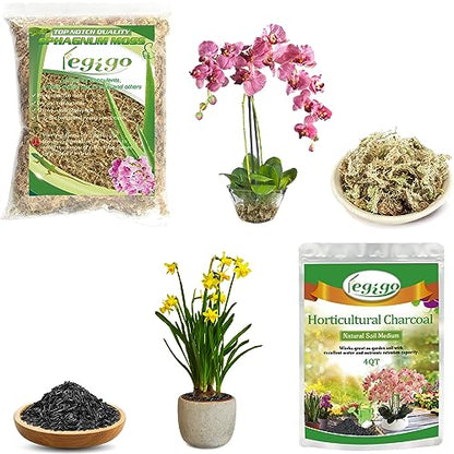 Legigo 3.5oz Premium Sphagnum Moss Potting Mix & 4QT Horticultural Charcoal for Plants- Plant Soil Amendment for Planting Gardening