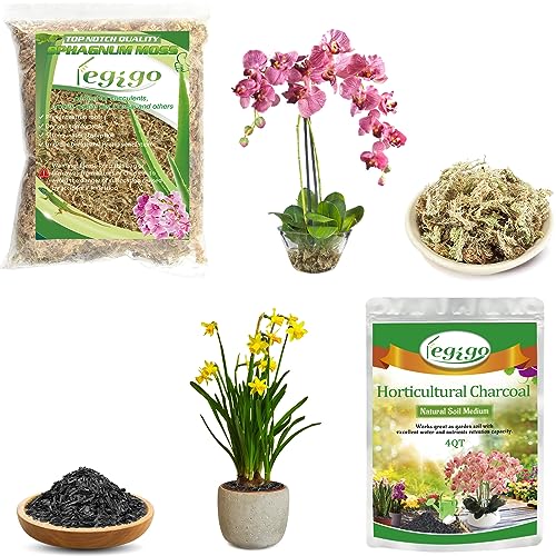 Legigo 3.5oz Premium Sphagnum Moss Potting Mix & 4QT Horticultural Charcoal for Plants- Plant Soil Amendment for Planting Gardening