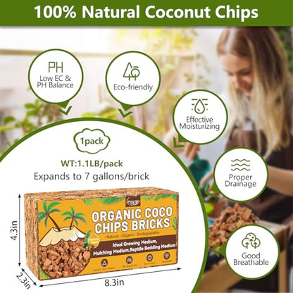Legigo 2QT Horticultural Charcoal & 1.1 LB Coco Chips for Plants- Organic Coconut Coir Chips Brick and Hardwood Biochar Soil for Potting Mix and Indoor/Outdoor Gardening