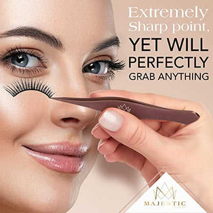 Majestic Bombay Fine Point Tweezers for Women and Men – Splinter Ticks, Facial, Brow and Ingrown Hair Removal–Sharp, Needle Nose, Surgical Tweezers Precision Pluckers best tweezers for chin hair - color: Rose Gold