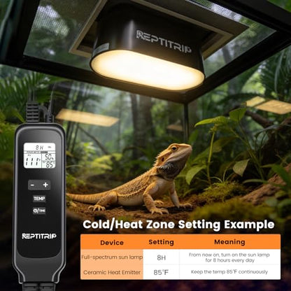 Dual Reptile Light Fixture with Timer & PID Dimming Thermostat, Day-Night Heat & Light Cycle, Heat Lamp for Bearded Dragons Terrariums, Max 160W Per Socket (No Bulbs) - size: Heat Lamp+Thermostat