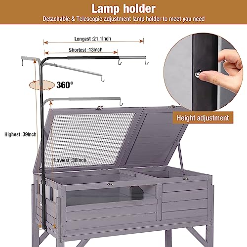 GUTINNEEN Tortoise Habitat Wooden Tortoise House with Lamp Holder Indoor Outdoor Reptile Enclosure for Turtle Lizard, Detachable Legs