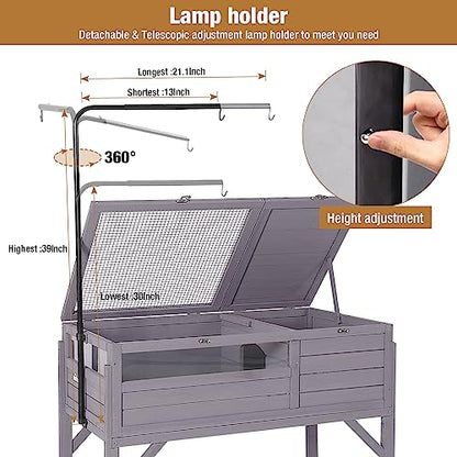 GUTINNEEN Tortoise Habitat Wooden Tortoise House with Lamp Holder Indoor Outdoor Reptile Enclosure for Turtle Lizard, Detachable Legs