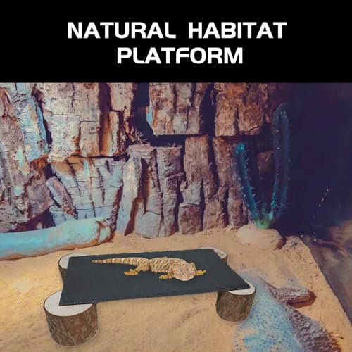Reptiles Basking Platform with Wooden Pile, 11.8×6×2.4", Extra Large Slate Rocks for Bearded Dragon, Basking Rock for Tortoise Turtle Ball Python Snake Lizard Gecko Chameleon Hideout