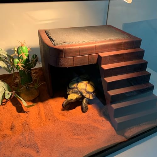 Large Bearded Dragon Basking Platform Oversize Reptile Hide Cave Natural Rock Resin Lizard Hideout with Climb Step Ledge Reptile Tank Accessories for Bearded Dragon Lizards Ball Python Snakes Turtle
