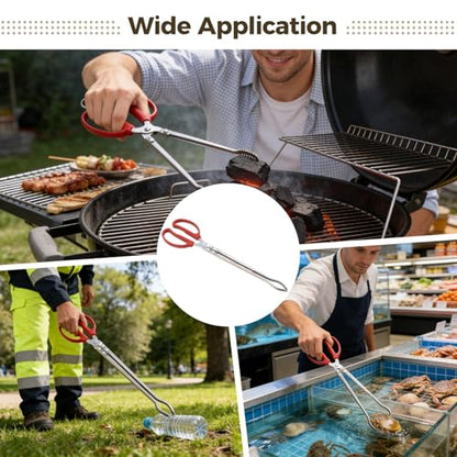 15.0 in Stainless Steel Tongs, Reptile Feeder Clip, Anti-Slip Snake Feeding Tongs with Curved and Toothed Grip, Extra Long Garbage Picking Tool, Safe Catching Tool for Tortoise Lizard Frog Spider