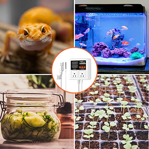 iPower Professional Digital Heating and Cooling Thermostat Controller for Seed Germination, Reptiles and Brewing Breeding Fermenter Greenhouse, Grow Tent, 1200W-White - size: 1200W-White, style: 1 Pack
