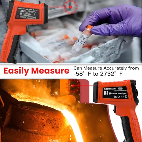 Infrared Thermometer Gun -58°F to 2732°F, 50:1 Non-Contact Laser Temperature Gun for Cooking, Pizza Oven, Reptile, Griddle, Digital Heat Gun for HVAC and Industrial Use - color: Orange/-58°F to 2732°F-holster