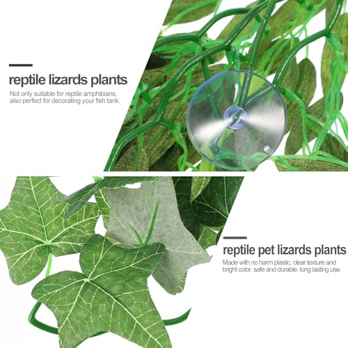 BESPORTBLE Reptile Tank Plants Decoration with Suction Cups, 3pcs Artificial Vine Set Including 12-inch Leaf and 30cm Green Vines, Terrarium Habitat Decor for Geckos, Snakes, and Lizards